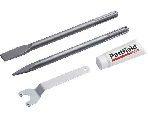 Set de dălți cu daltă plată, daltă ascuțită, cheie și lubrifiant