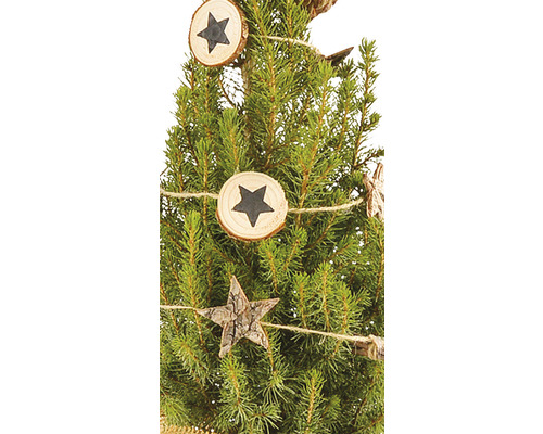 Prim-plan cu un pom de Crăciun decorat cu stele din lemn
