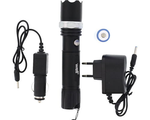 Lanternă Well neagră cu încărcător și baterie