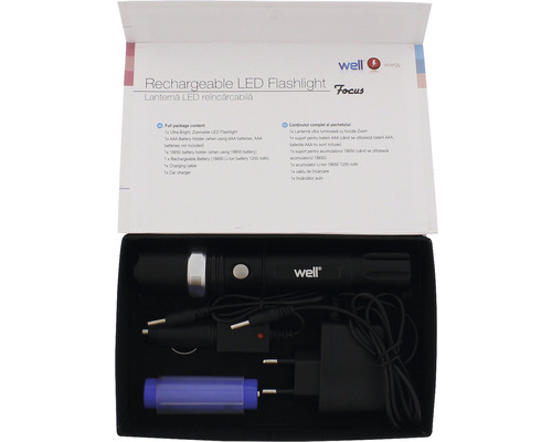 Lanterna LED reîncărcabilă cu accesorii într-o cutie