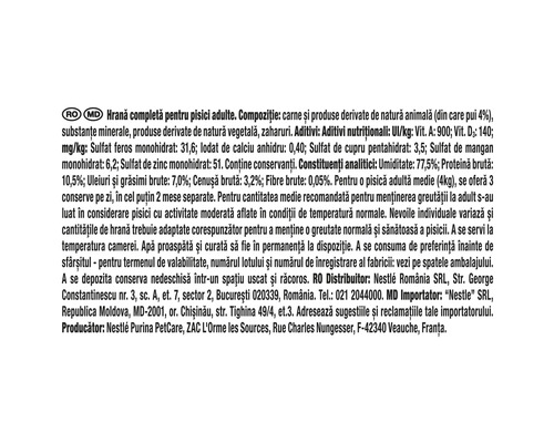 Informații despre compoziția hranei pentru pisici adulte