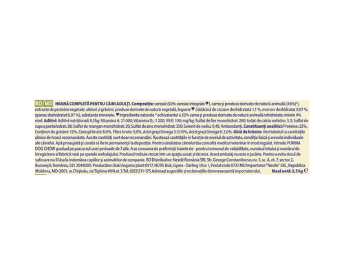 Informații despre hrana pentru câini adulți.