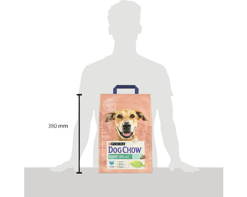 Pachet de hrană uscată pentru câini Purina Dog Chow Light cu o înălțime de 380 milimetri