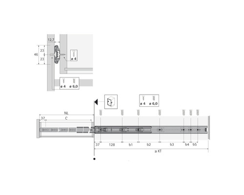Glisiere tip șină cu bile Hettich KA5632 400mm, max. | HORNBACH