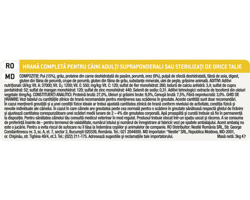 Informații despre ingredientele și valorile nutriționale ale hranei pentru câini