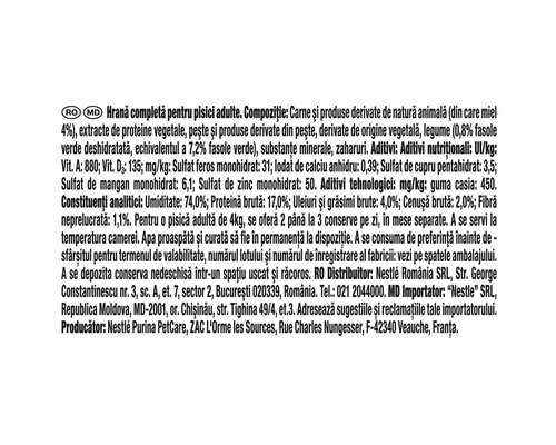 Informații despre compoziția hranei pentru pisici adulte