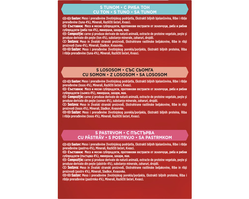 Informații despre ingrediente ton, somon și păstrăv