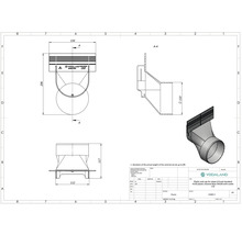 Desen tehnic al unui capac terminal din plastic pentru pantă 6-8 și bază de canal din plastic standard H150 DN300 cu ieșire 110
