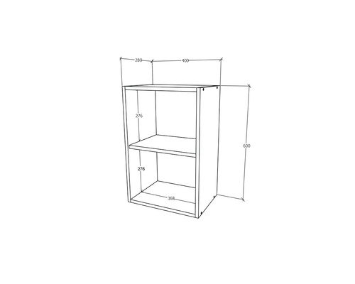 Desenul unei etajere cu dimensiuni.