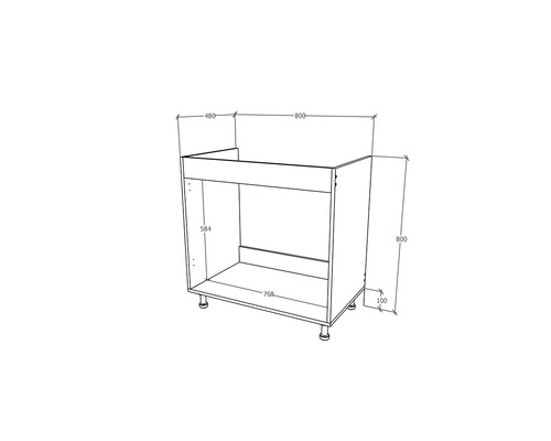 Schiță a unui dulap de bază pentru lavoar cu dimensiuni