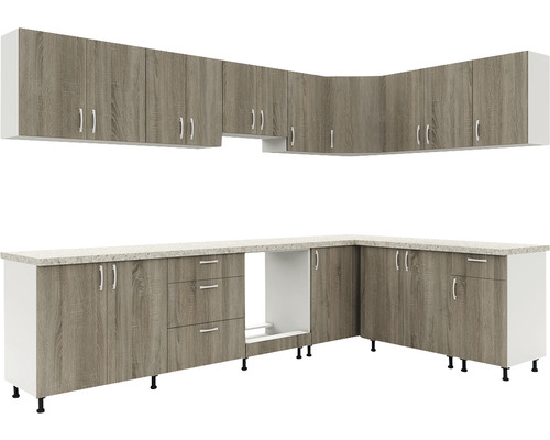 Bucătărie cu dulapuri superioare și inferioare, cu design modern