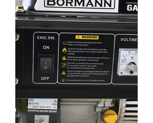 Imagine detaliată a unui generator cu avertismente și instrucțiuni de operare