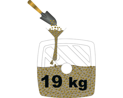 Ilustrație cu 19 kilograme de semințe umplute într-un ambalaj cu o lopată