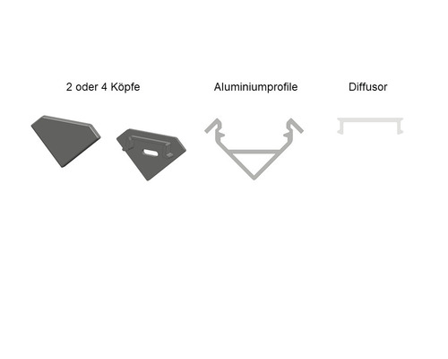 Două sau patru capete de lampă, profil din aluminiu și difuzor.