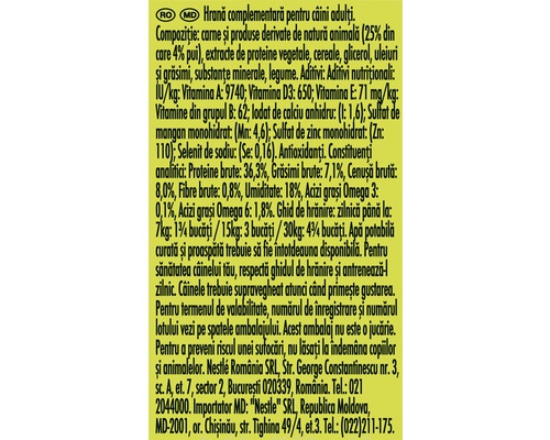 Informații despre compoziția hranei pentru câini adulți