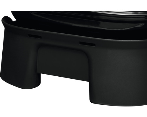 Imagine detaliată a unui coș de gunoi negru din plastic cu picior