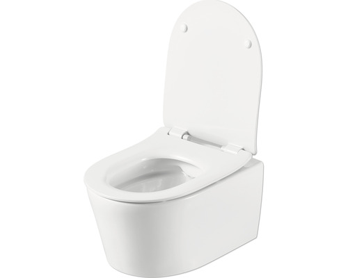 Vas WC suspendat cu spălare profundă, cu margine deschisă și capac WC