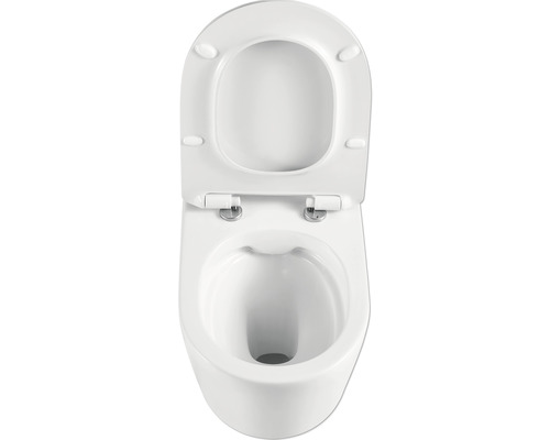 Vas WC suspendat cu spălare profundă, cu margine deschisă de spălare și capac de WC