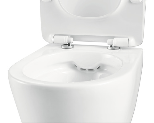 WC suspendat cu spălare profundă, cu margine deschisă și capac WC