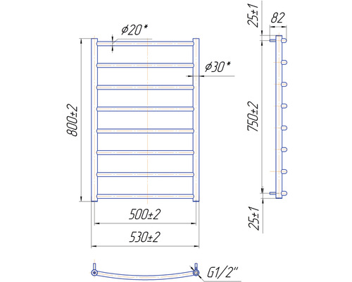 Desen tehnic al unui uscător de prosoape cu dimensiuni