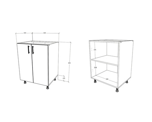 Desen cu dulap inferior cu uși și dulap cu rafturi, cu dimensiuni