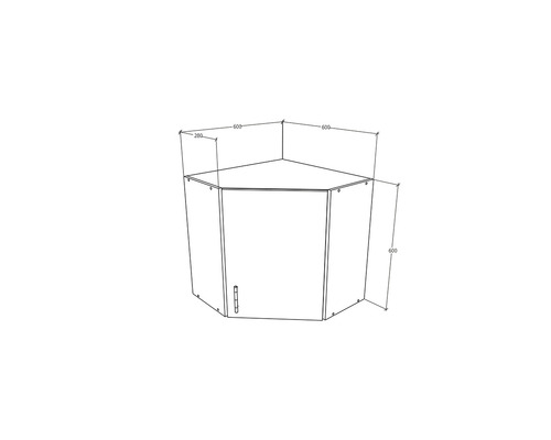 Desen tehnic al unui dulap de colț cu dimensiunile 600 x 600 x 600 mm