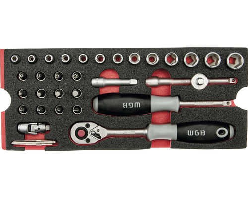 Set de chei tubulare cu tubulare, biți, clichet și șurubelniță într-o cutie