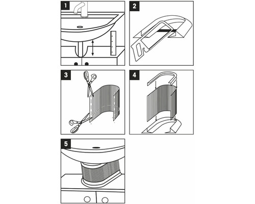 Instrucțiuni de montaj pentru o mască de sifon sub o chiuvetă.