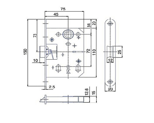 Desen tehnic al unei broaște îngropate cu dimensiuni