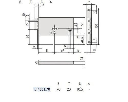 Desen tehnic al unei încuietori cu dimensiuni