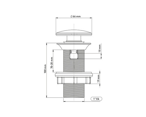 Desen tehnic al unui dop de chiuvetă cu dimensiuni.