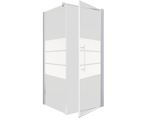 Cabină de duș de colț cu față din sticlă și ușă