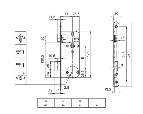 Desen tehnic al unei broaște de ușă cu cote