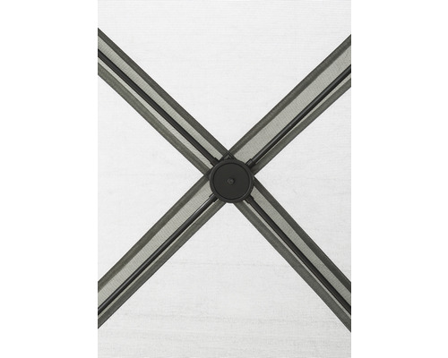 Vizualizare detaliată a unei structuri de umbrelă de soare cu suporturi și un element de conectare.