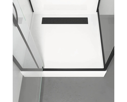 Cădiță de duș pătrată cu rigolă de scurgere neagră și cadru negru