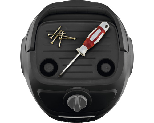 Vedere de sus a unui aspirator cu șuruburi și o șurubelniță