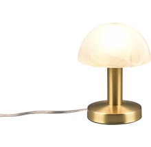 Lampă de masă cu abajur în formă de semisféră și bază metalică
