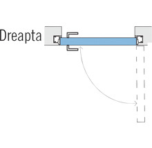 Schiță a unei uși glisante care se deschide spre dreapta