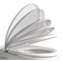 Scaun de toaletă cu închidere lentă în diferite poziții de deschidere