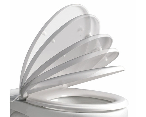 Scaun de toaletă cu închidere lentă în diferite poziții de deschidere