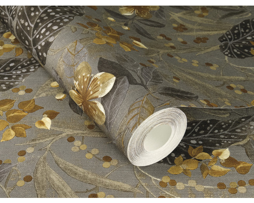 Rola de tapet cu model floral în tonuri neutre