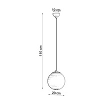 Schiță a unei lămpi suspendate cu dimensiunile: 110 cm înălțime, 20 cm diametrul abajurului și 10 cm diametrul suspensiei.
