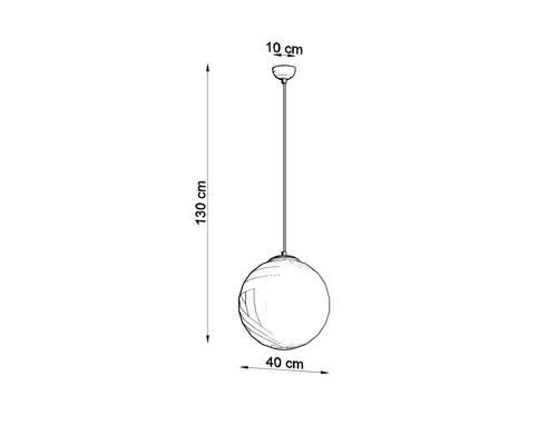 Desen tehnic al unei lămpi suspendate cu dimensiunile de 130 cm înălțime și 40 cm diametru.