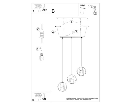 Instrucțiuni de montaj pentru o lampă de tavan cu trei lumini