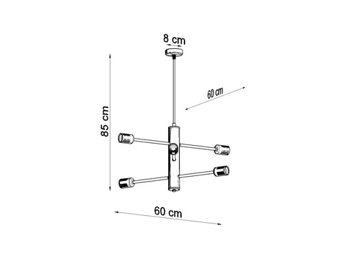 Imagine a unei lămpi suspendate cu dimensiunile de 85 cm înălțime și 60 cm lățime.