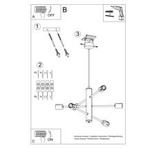 Instrucțiuni de montaj pentru o lampă suspendată cu ilustrații grafice ale pașilor individuali.