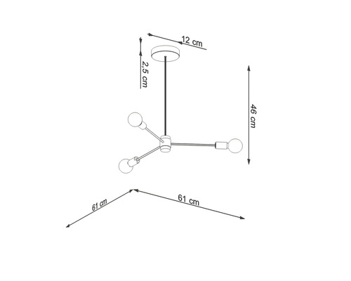 Desen tehnic al unei lămpi suspendate cu dimensiuni.