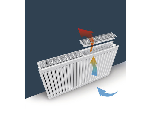 Ilustrație a unui ventilator de radiator cu săgeți care indică fluxul de aer