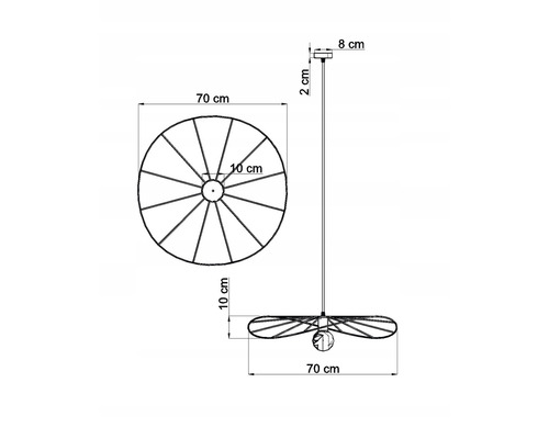 Desen tehnic al unei lămpi suspendate cu dimensiuni