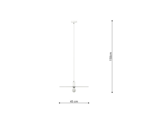 Lampa suspendată cu o înălțime de 150 cm și o lățime de 45 cm